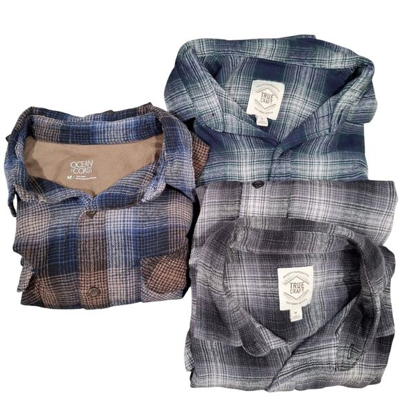 Lot of 3: Men's Cotton Flannel Shirts, M, Button Down, Long Sleeve, Blue, Gray - Picture 1 of 9